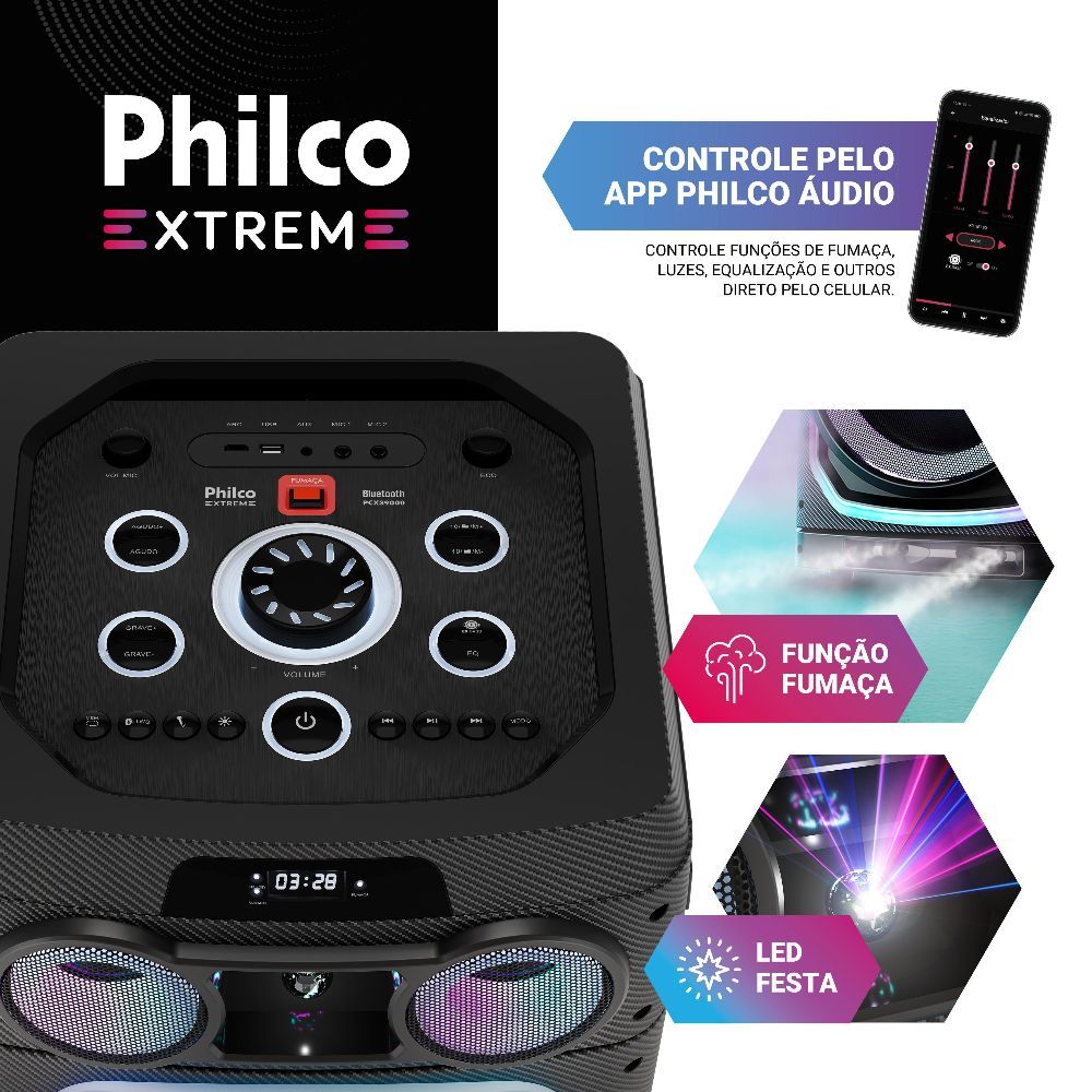 Caixa de Som Philco Led Festa 3900W Bluetooth 5.3 Pcx39000