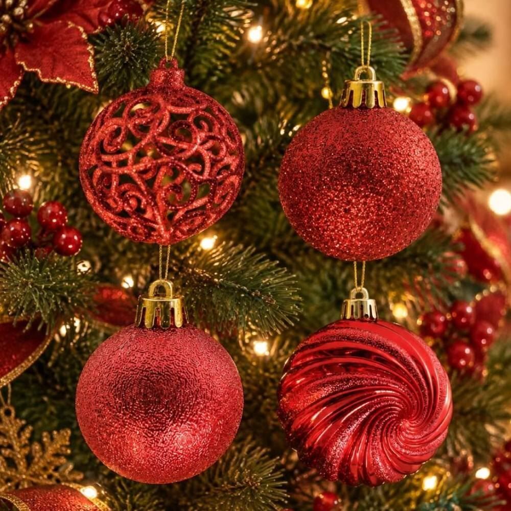 Caixa Mix Bolas de Natal 04Unidades 08Cm Havan Casa - VERMELHO