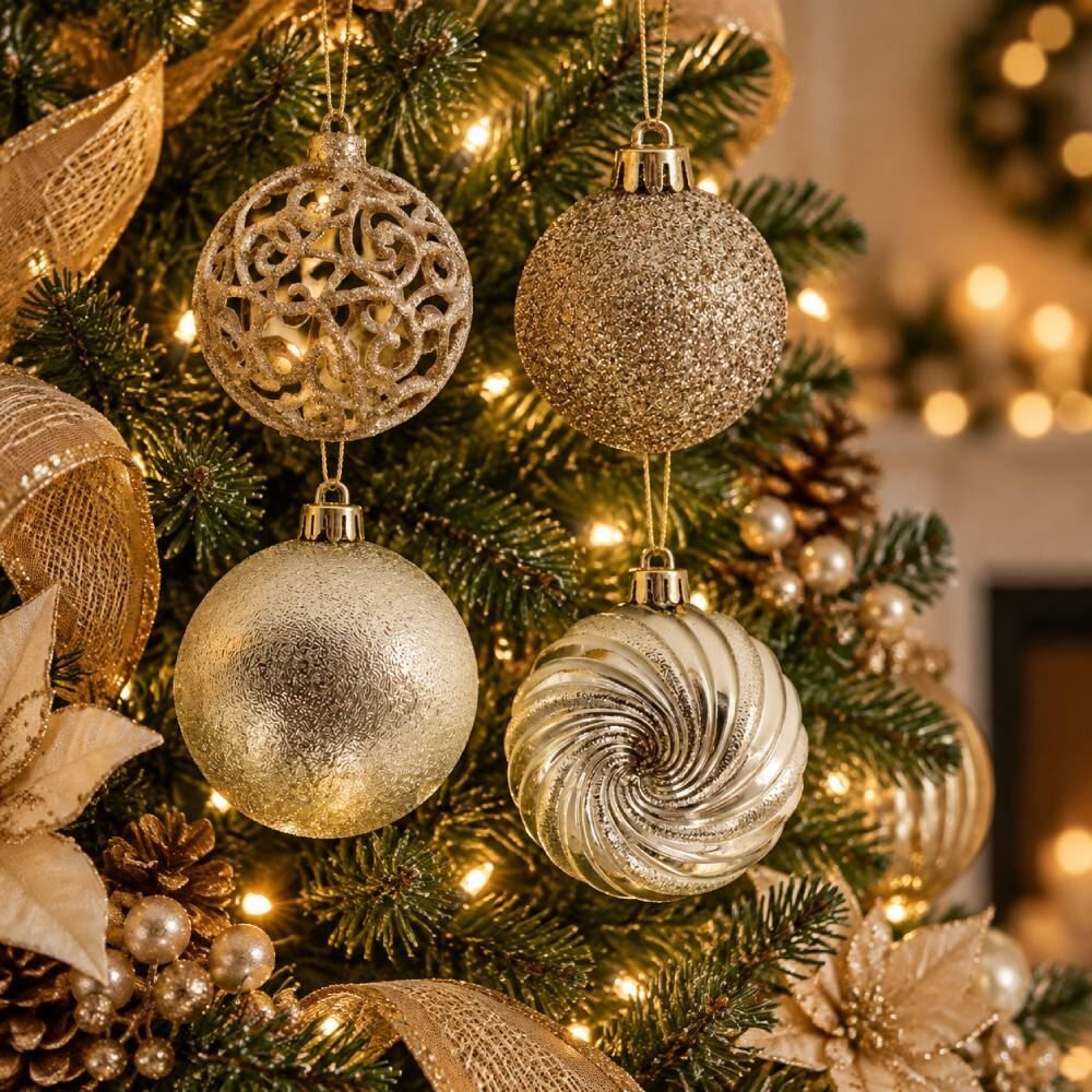 Caixa Mix Bolas de Natal 04Unidades 10Cm Havan Casa - DOURADO