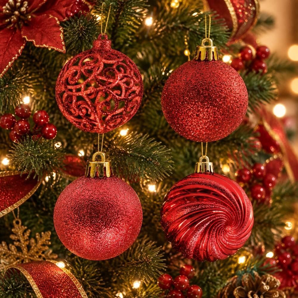 Caixa Mix Bolas de Natal 04Unidades 10Cm Havan Casa - VERMELHO