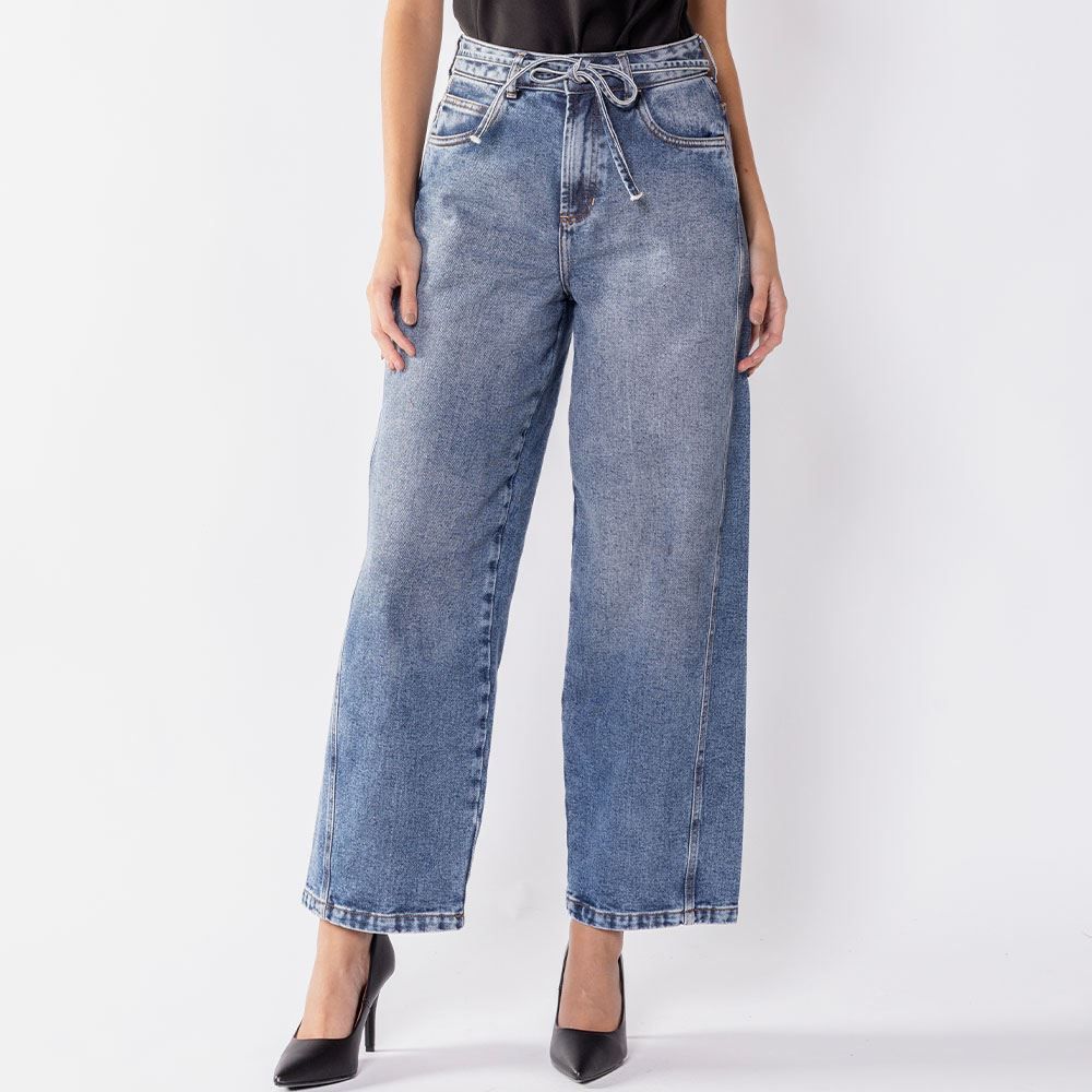 Calça Barrel Jeans Feminina Com Cinto Boby Blues