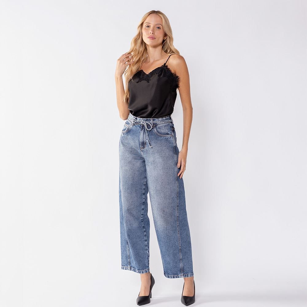 Calça Barrel Jeans Feminina Com Cinto Boby Blues