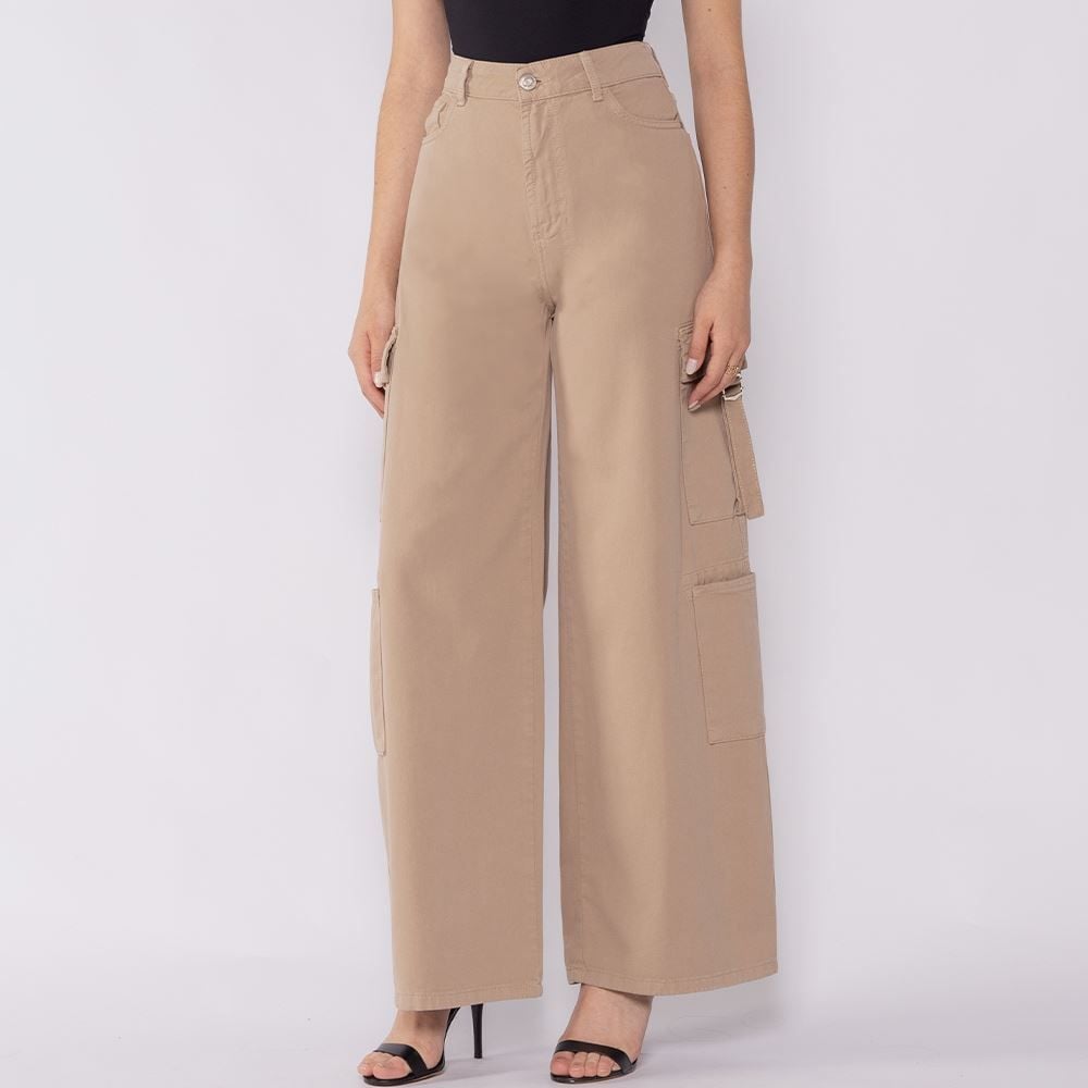 Calça Feminina Cargo Wide Em Sarja Boby Blues