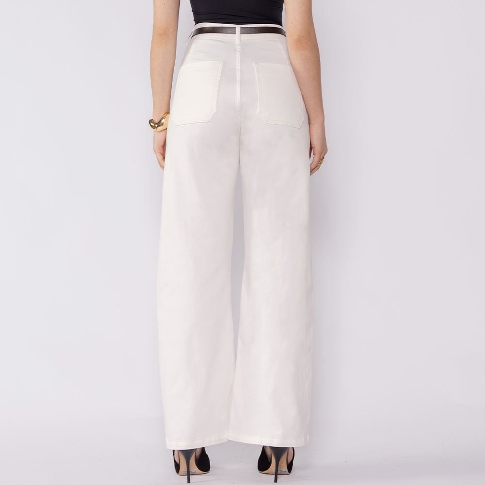 Calça Feminina Em Sarja Wide Leg Com Cinto Patricia Foster