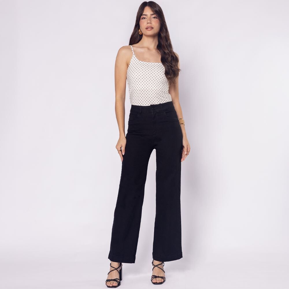 Calça Feminina Em Sarja Wide Leg Sawary