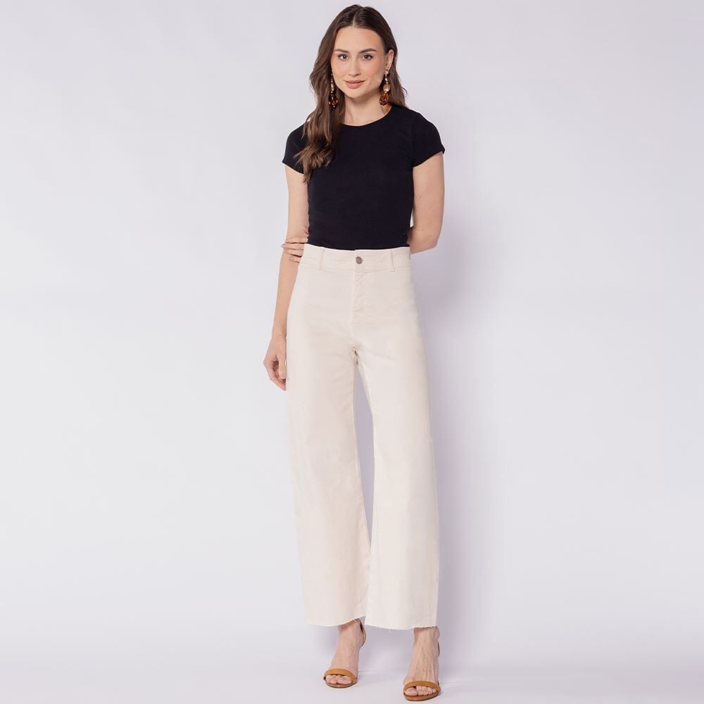 Calça Feminina Wide Leg Cropped Em Sarja Patricia Foster