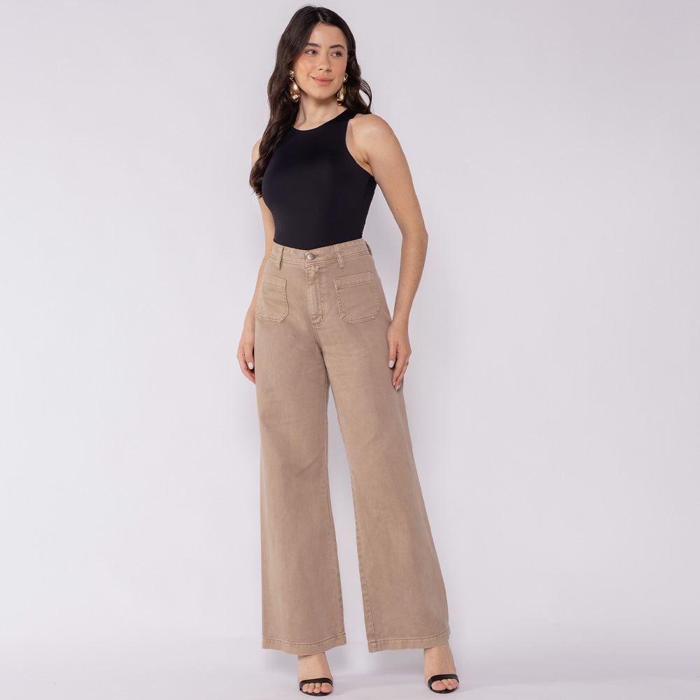 Calça Feminina Wide Leg Em Sarja Boby Blues
