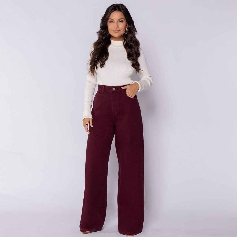 Calça Feminina Wide Leg Em Sarja Patricia Foster