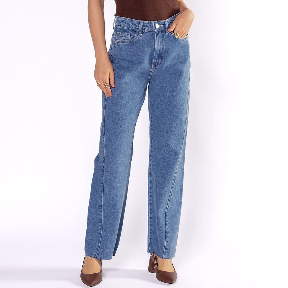 Calça Jeans Feminina Reta Barra Desfiada Patricia Foster