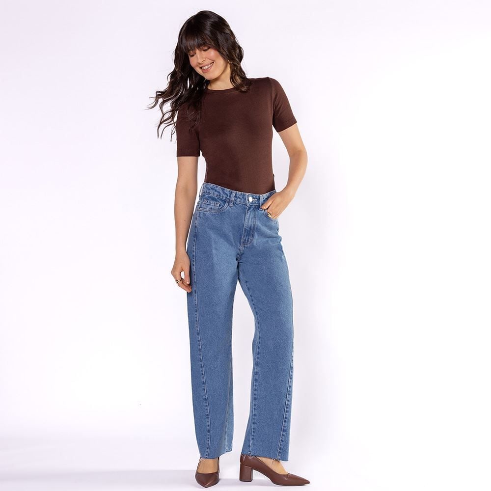 Calça Jeans Feminina Reta Barra Desfiada Patricia Foster