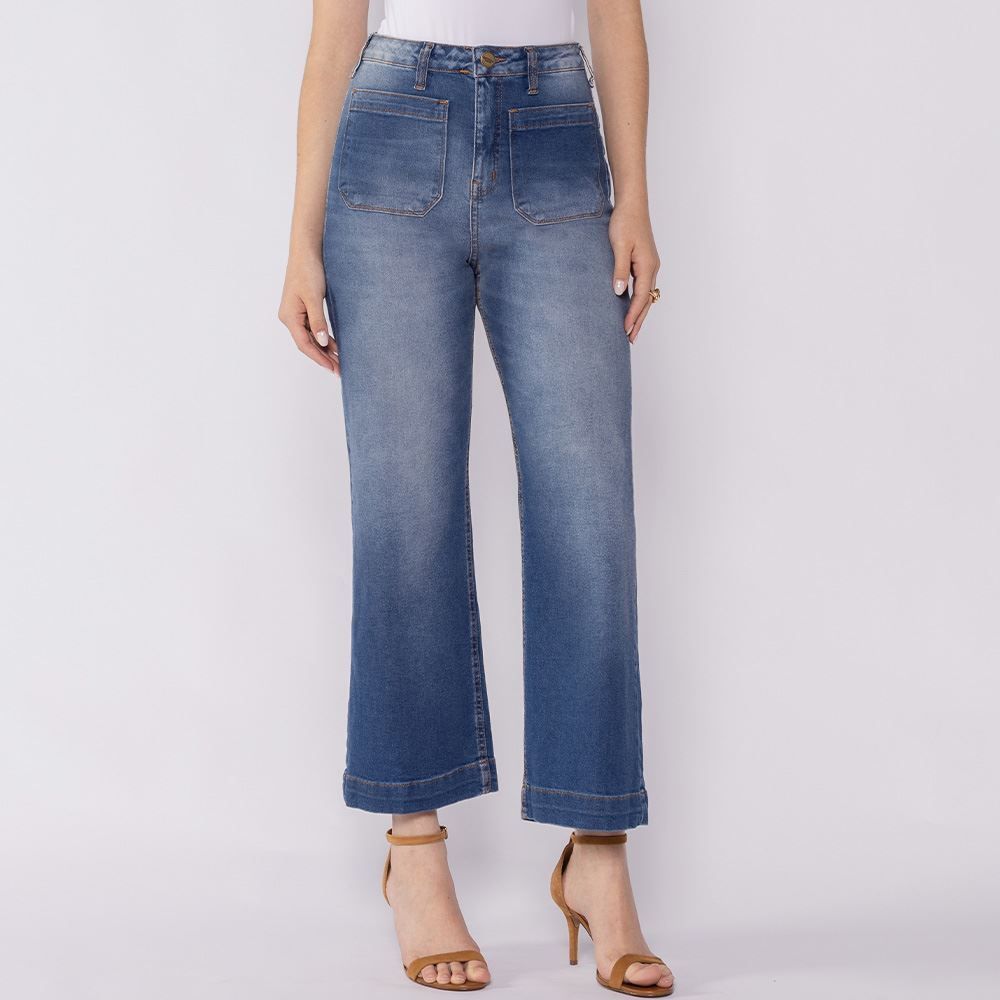 Calça Jeans Feminina Reta Cropped Patricia Foster