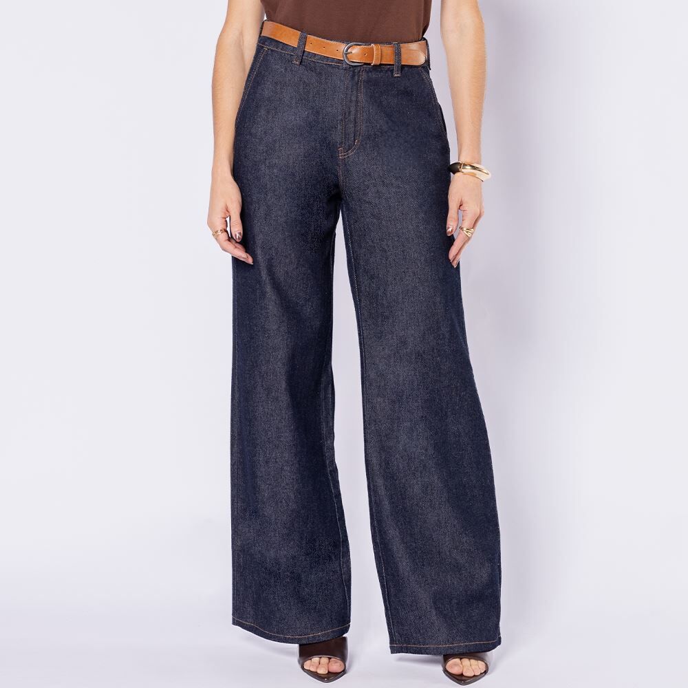 Calça Jeans Feminina Wide Leg Com Cinto Patricia Foster