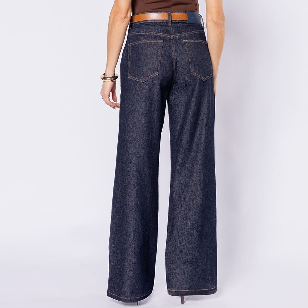Calça Jeans Feminina Wide Leg Com Cinto Patricia Foster