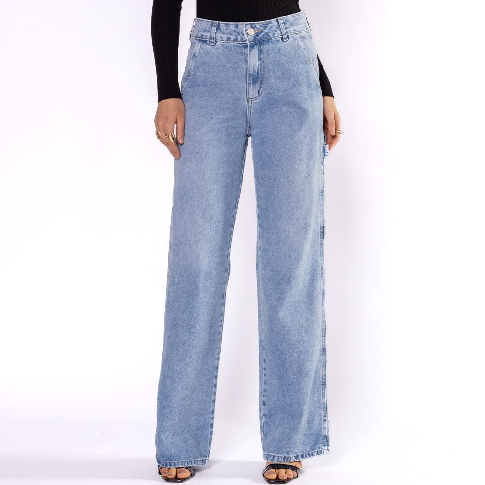 Calça Jeans Feminina Wide Leg Carpinteiro Sawary