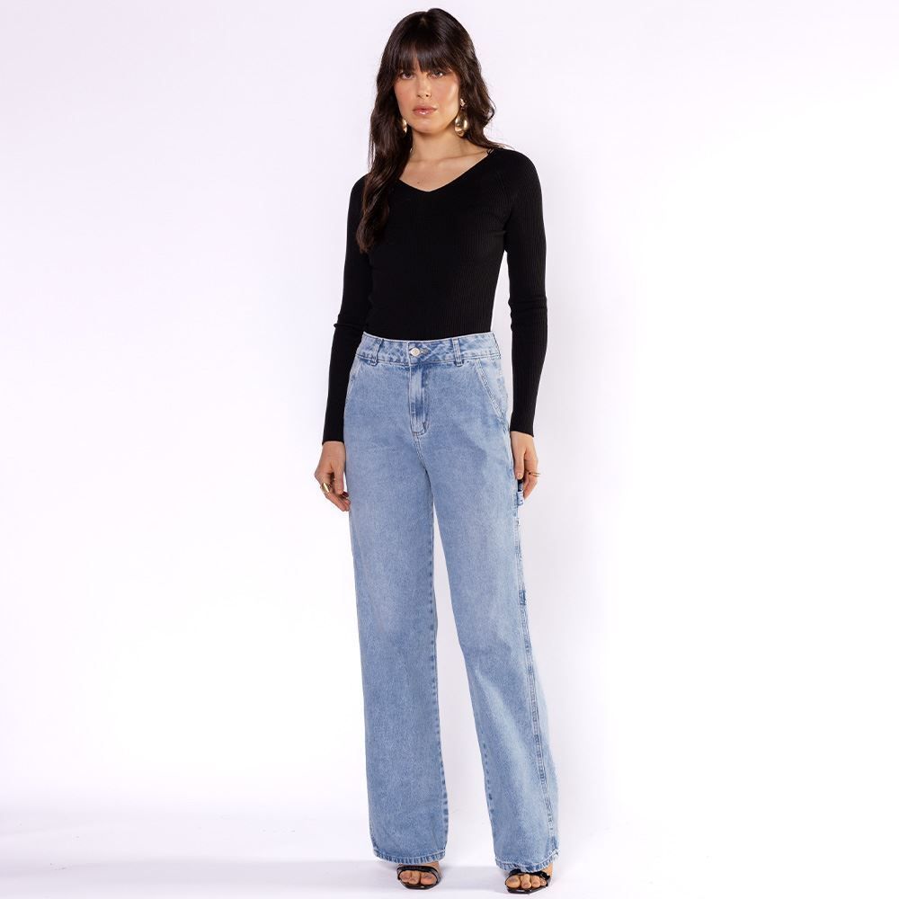 Calça Jeans Feminina Wide Leg Carpinteiro Sawary