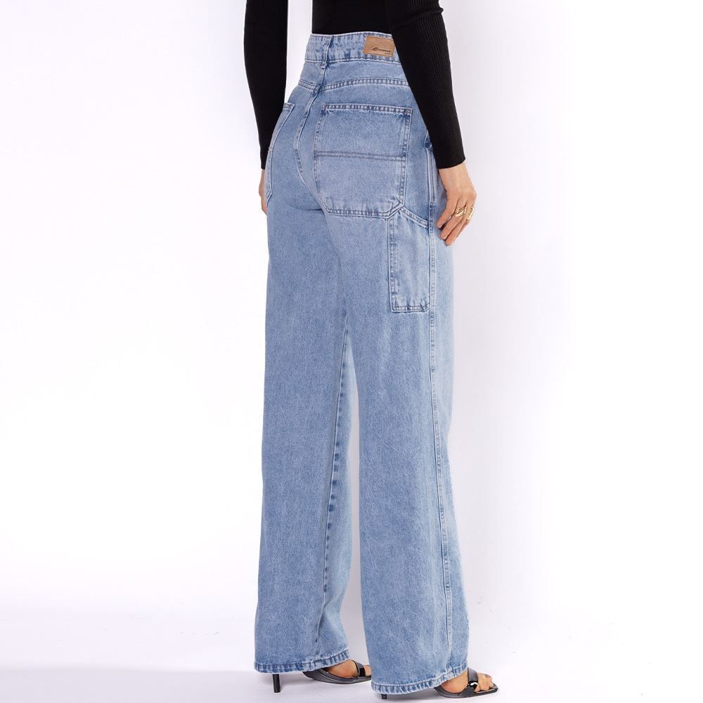 Calça Jeans Feminina Wide Leg Carpinteiro Sawary