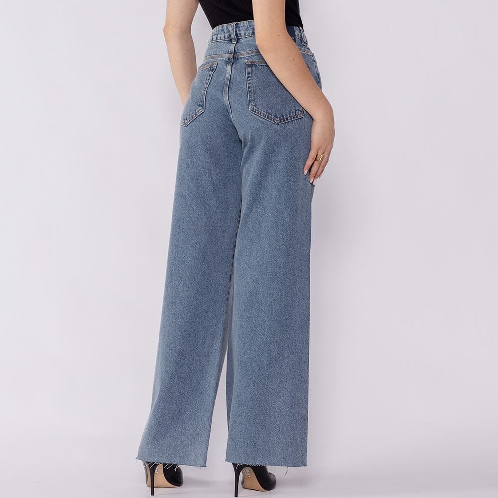 Calça Jeans Feminina Wide Leg Com Strass Boby Blues