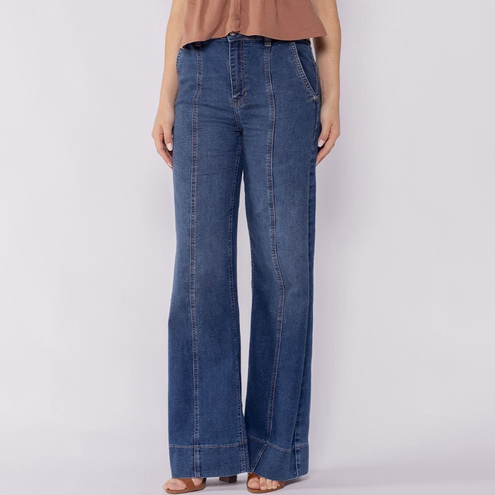 Calça Jeans Feminina Wide Leg Cós Com Trança Boby Blues