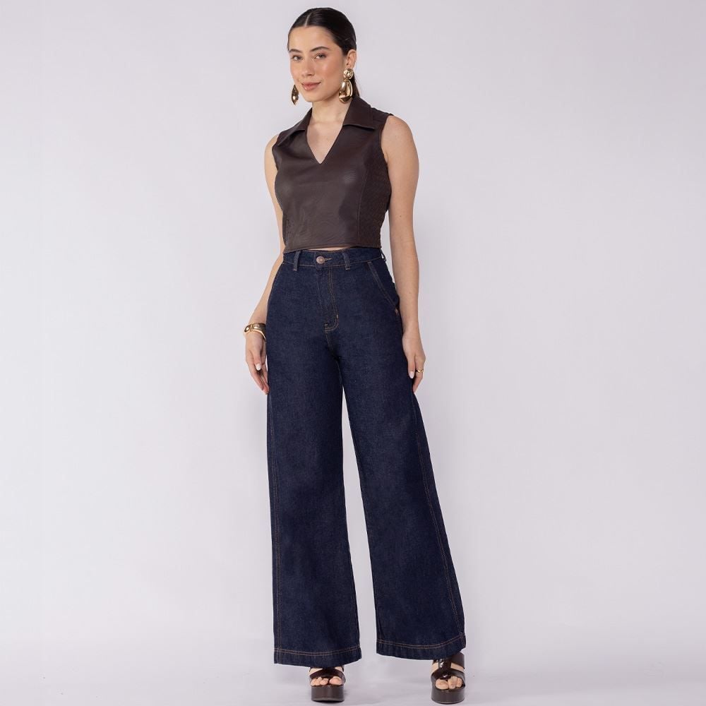 Calça Jeans Feminina Wide Leg Patricia Foster