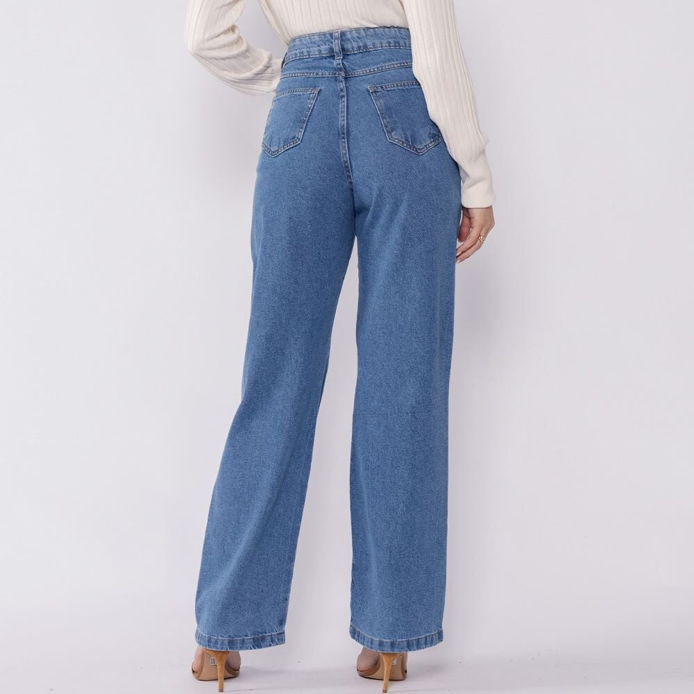 Calça Jeans Feminina Wide Leg Reta Patricia Foster
