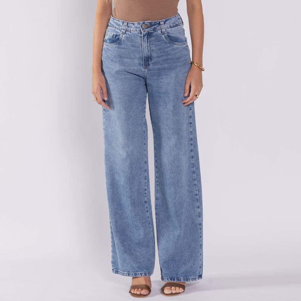 Calça Jeans Feminina Wide Leg Sawary