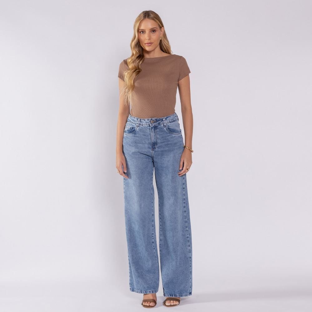 Calça Jeans Feminina Wide Leg Sawary
