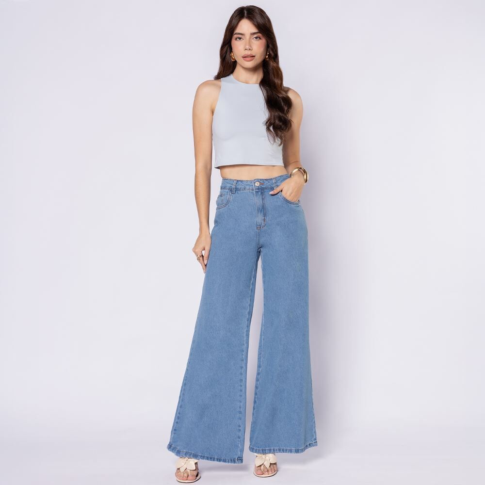 Calça Jeans Feminina Wide Leg Sawary