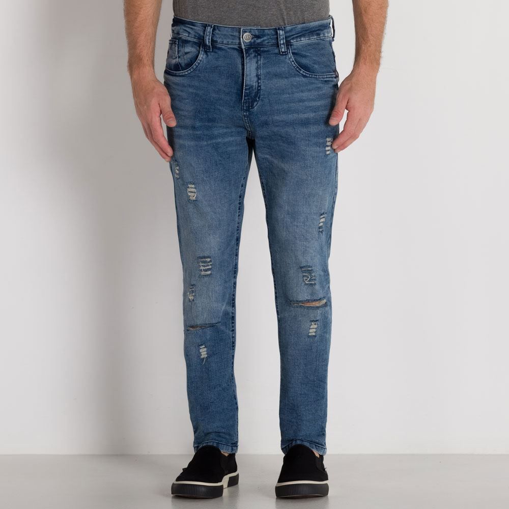 Calça Jeans Rock com Puídos Vintage Rock&Soda