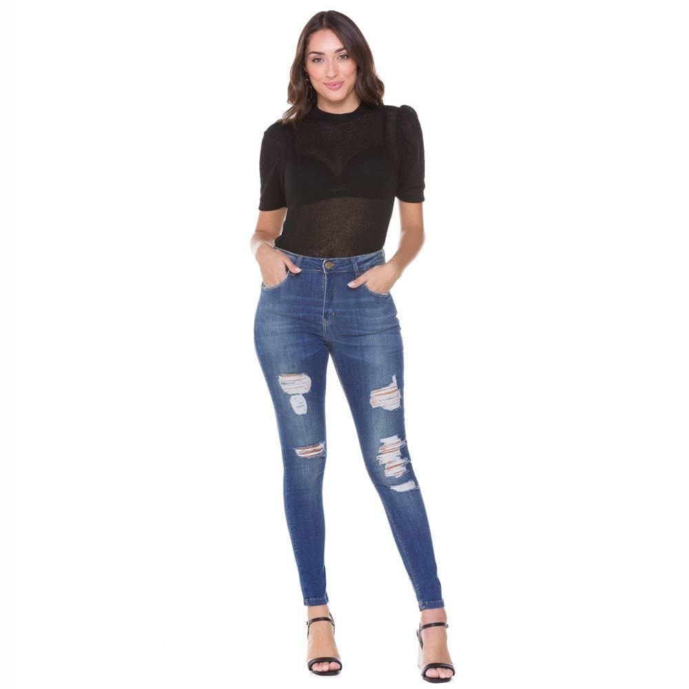 Calça Jeans Skinny com Rasgos e Bigode Zune By Sabrina Sato