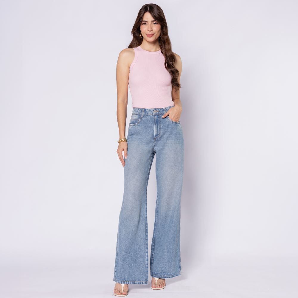 Calça Jeans Wide Leg Com Bolso Carpinteiro Boby Blues
