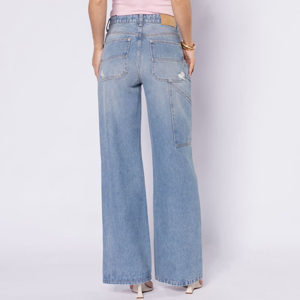 Calça Jeans Wide Leg Com Bolso Carpinteiro Boby Blues