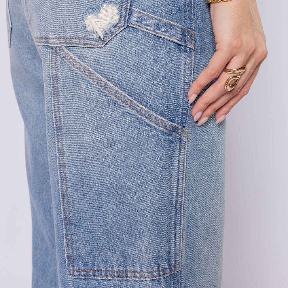 Calça Jeans Wide Leg Com Bolso Carpinteiro Boby Blues