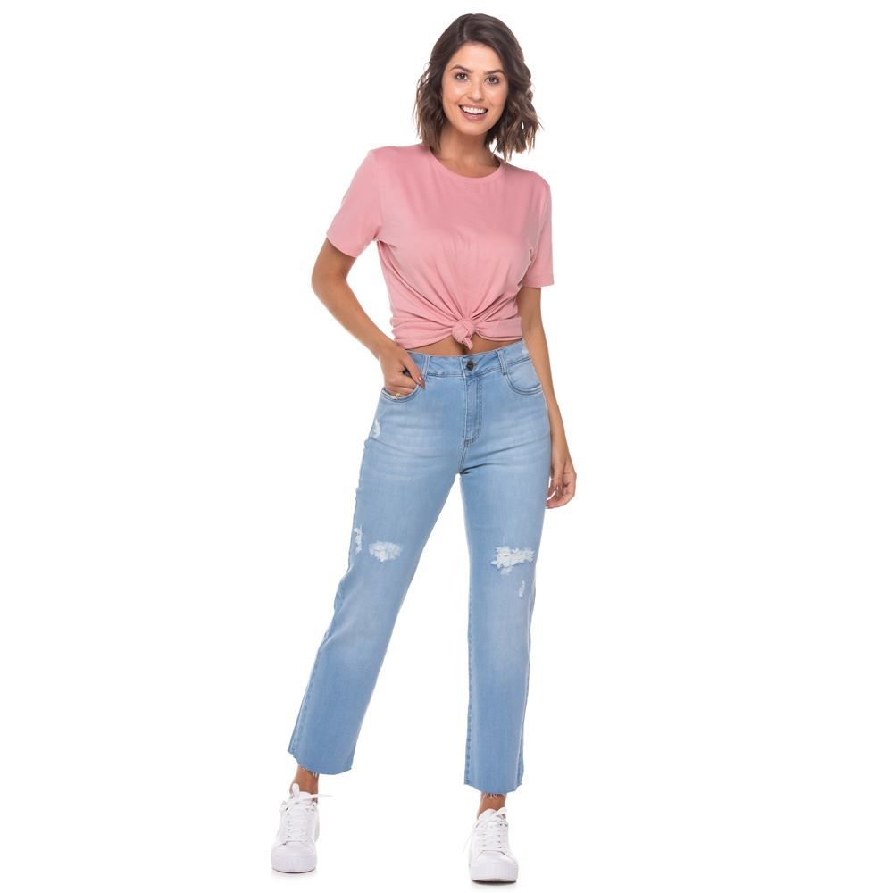 Calça Jeans Wide Leg Barra a Fio Patrícia Foster