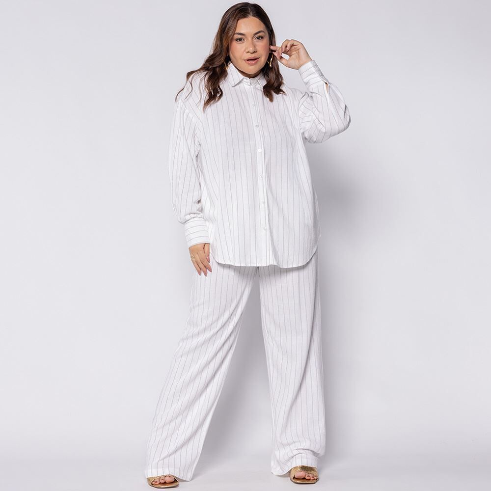Calça Pantalona Feminina Risca De Giz Em Viscolinho Patricia Foster