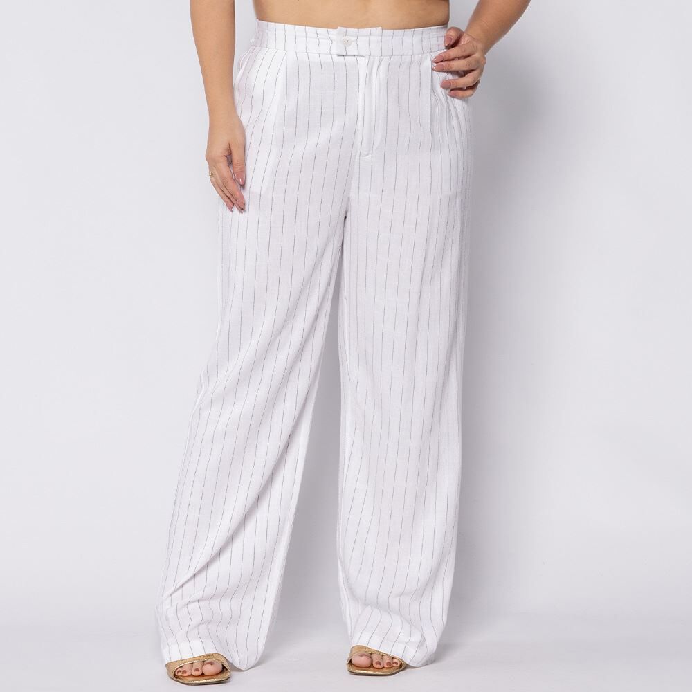 Calça Pantalona Feminina Risca De Giz Em Viscolinho Patricia Foster
