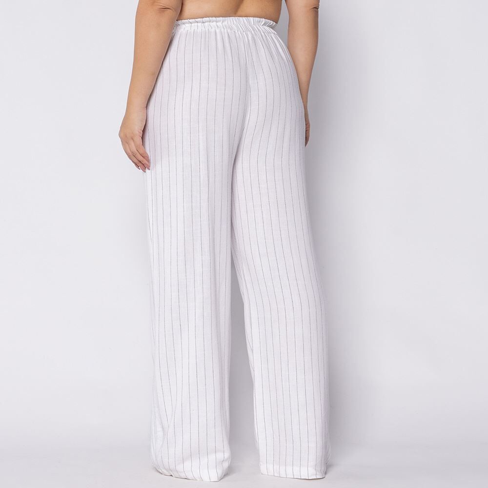 Calça Pantalona Feminina Risca De Giz Em Viscolinho Patricia Foster