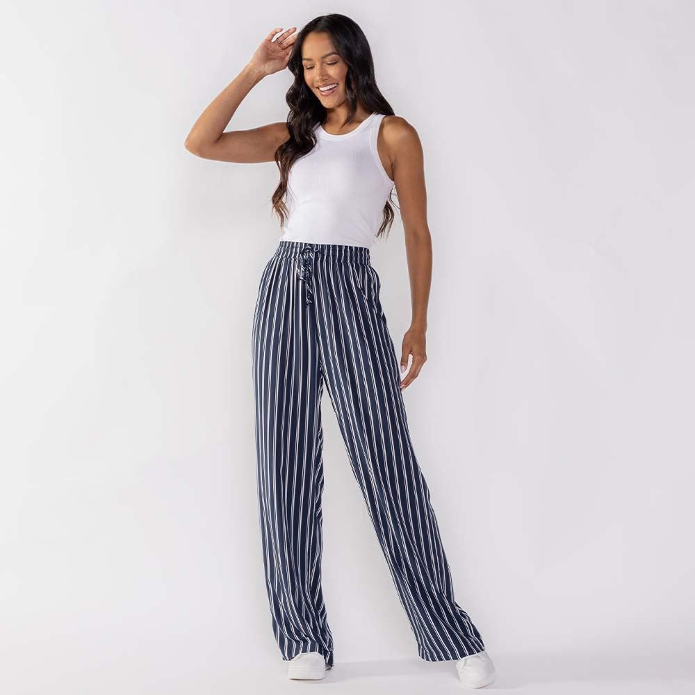 Calça Pantalona Estilo Pijama Listrada Patricia Foster