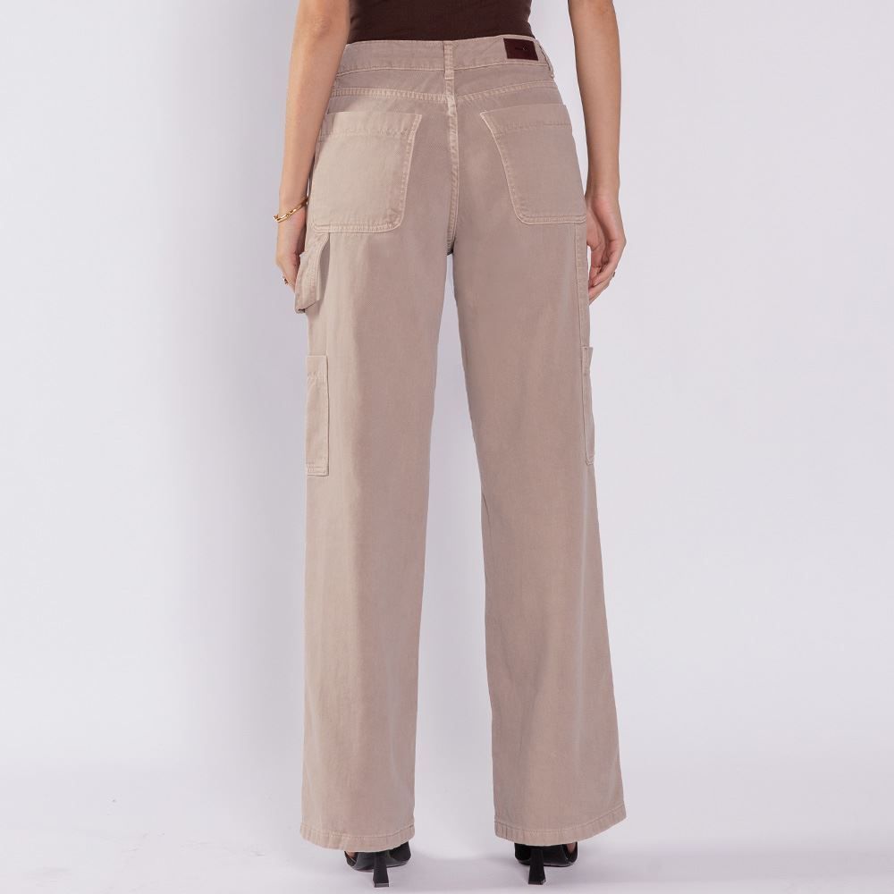 Calça Wide Leg Feminina Com Bolso Cargo Sawary