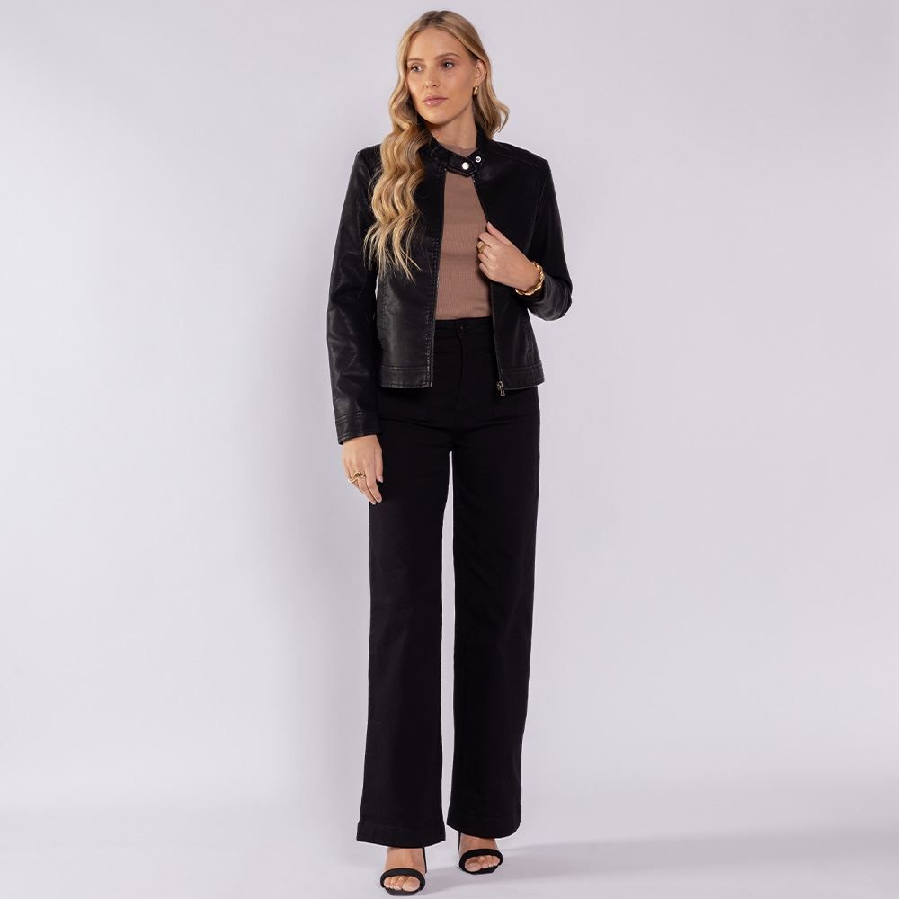 Calça Wide Leg Feminina Com Bolso Frontal Sawary