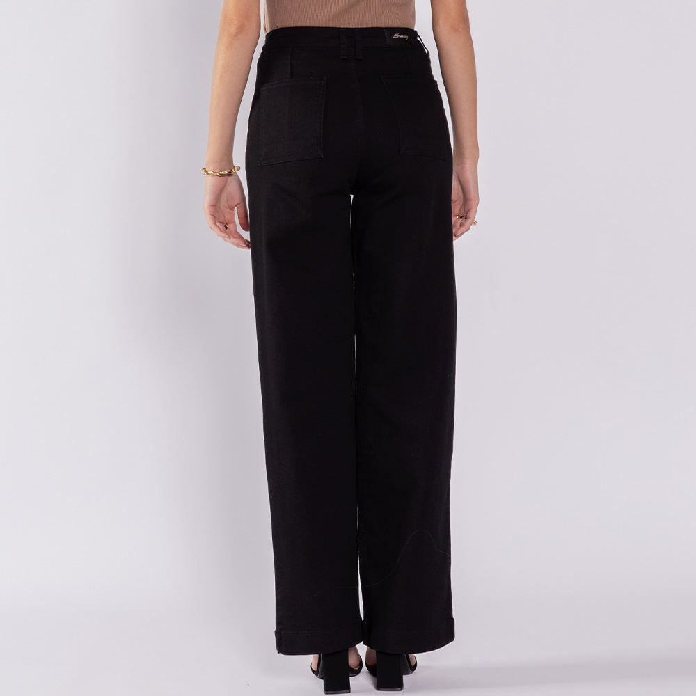 Calça Wide Leg Feminina Com Bolso Frontal Sawary