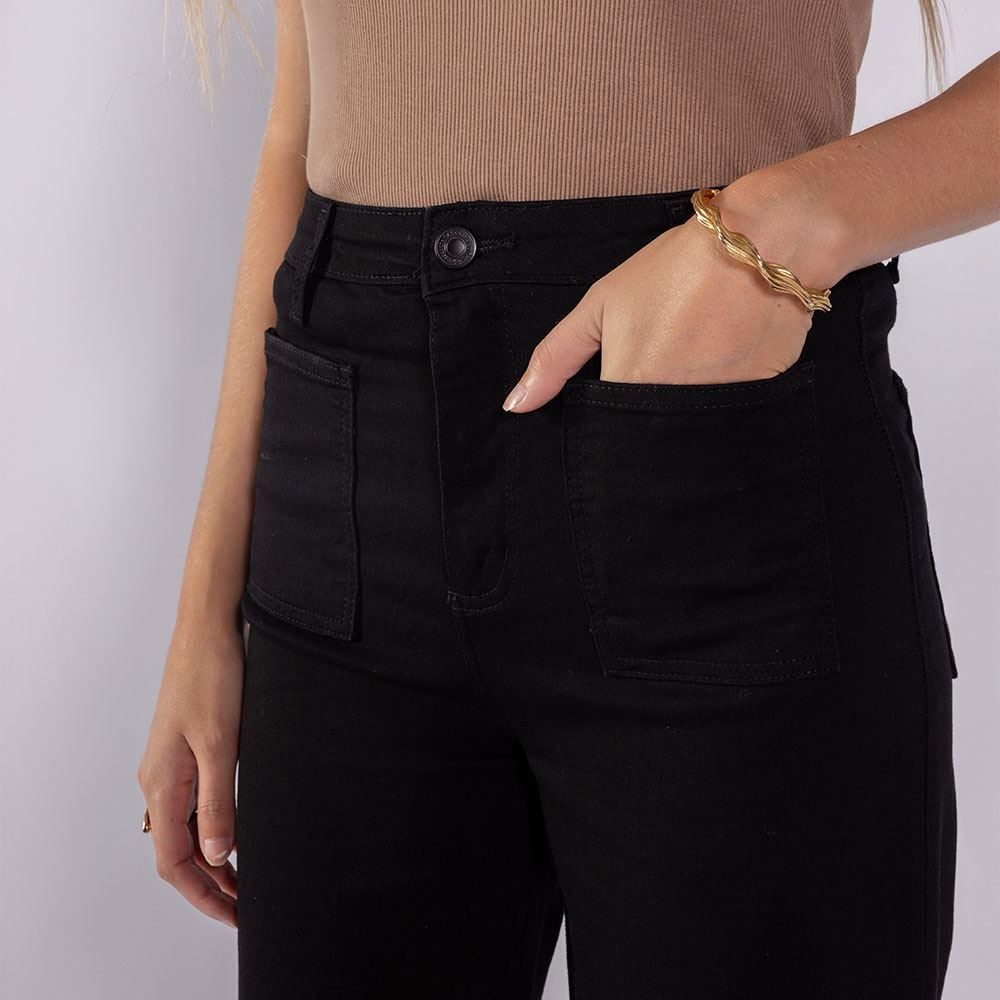 Calça Wide Leg Feminina Com Bolso Frontal Sawary