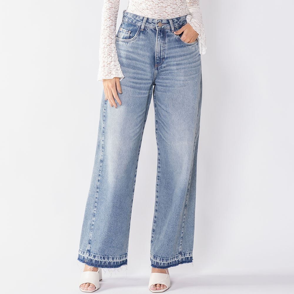 Calça Wide Leg Jeans Barra Desfiada Boby Blues