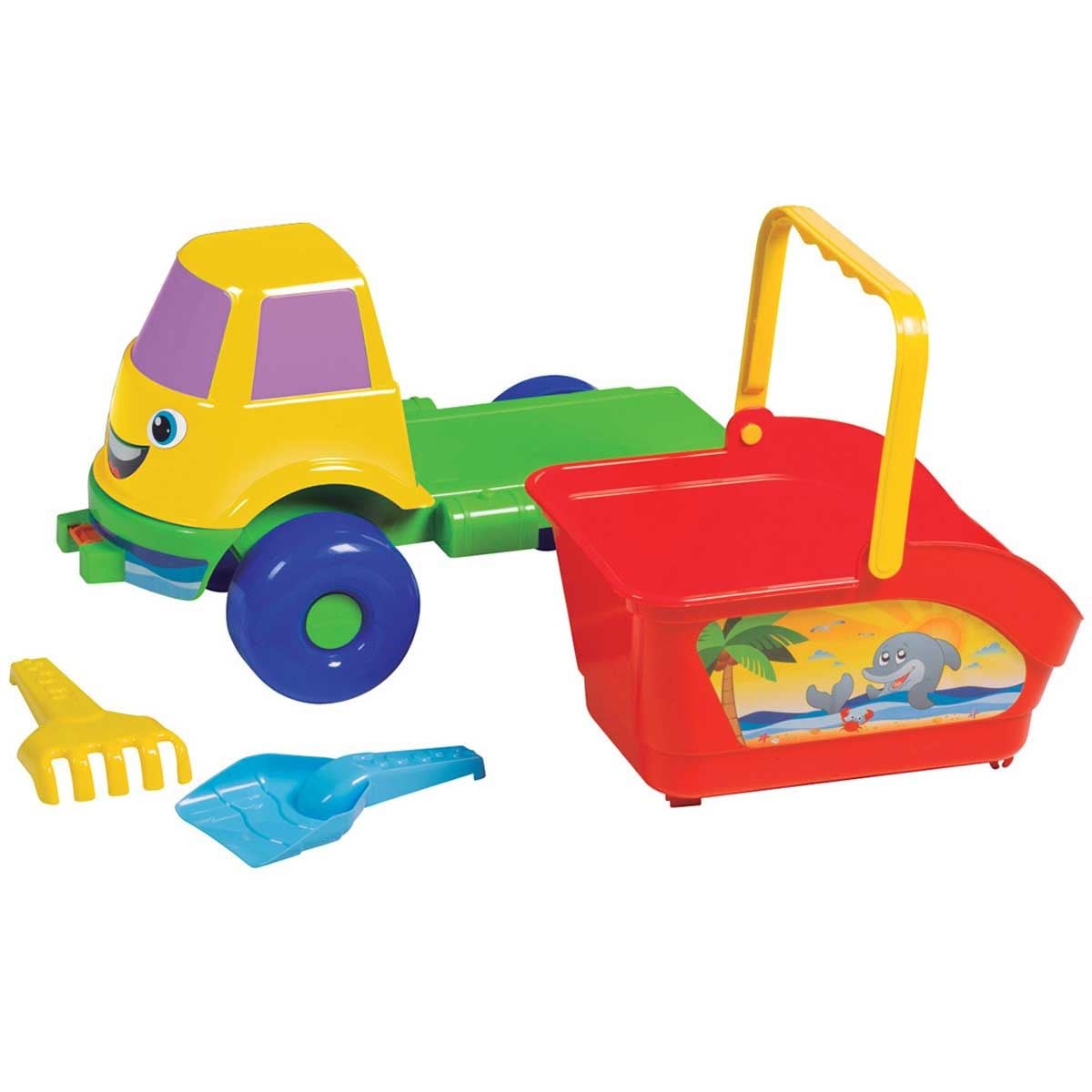 Caminhão Caçamba com Haste de Praia Mercotoys - Amarelo