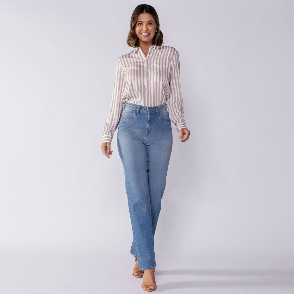 Camisa Feminina Listrada com Bolso Patricia Foster