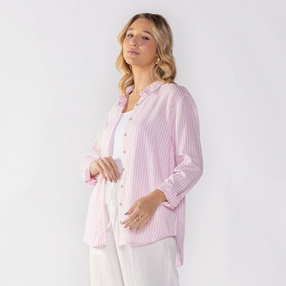 Camisa Feminina Listrada De Linho Patricia Foster
