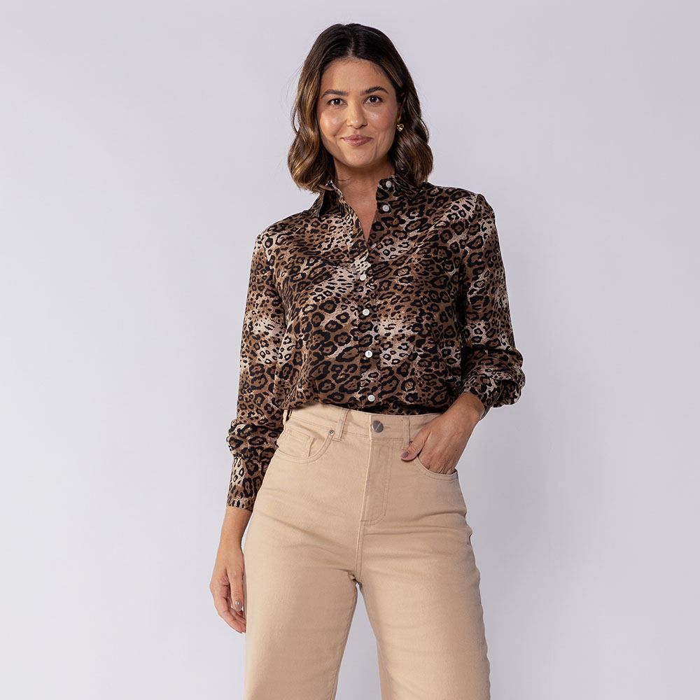 Camisa Feminina Manga Longa Em Crepe Patricia Foster
