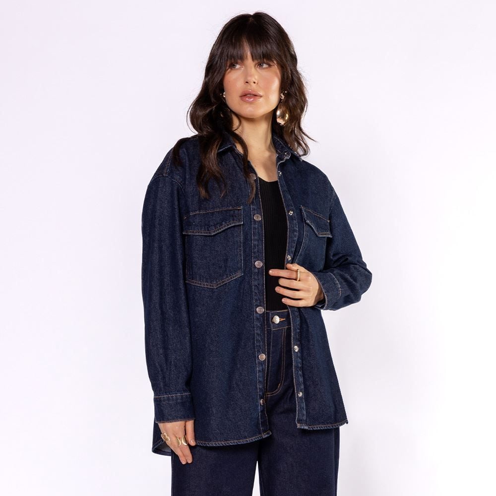 Camisa Jeans Feminina Alongada Patricia Foster