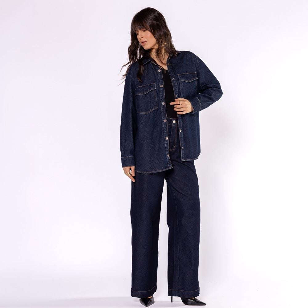 Camisa Jeans Feminina Alongada Patricia Foster