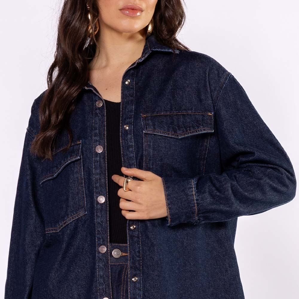 Camisa Jeans Feminina Alongada Patricia Foster