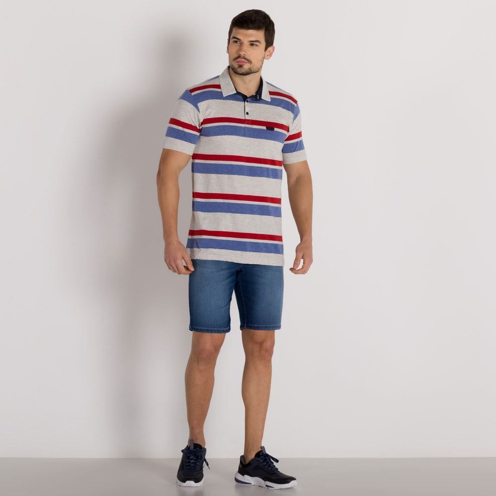 Camisa Polo com Listras Contraste Marc Alain